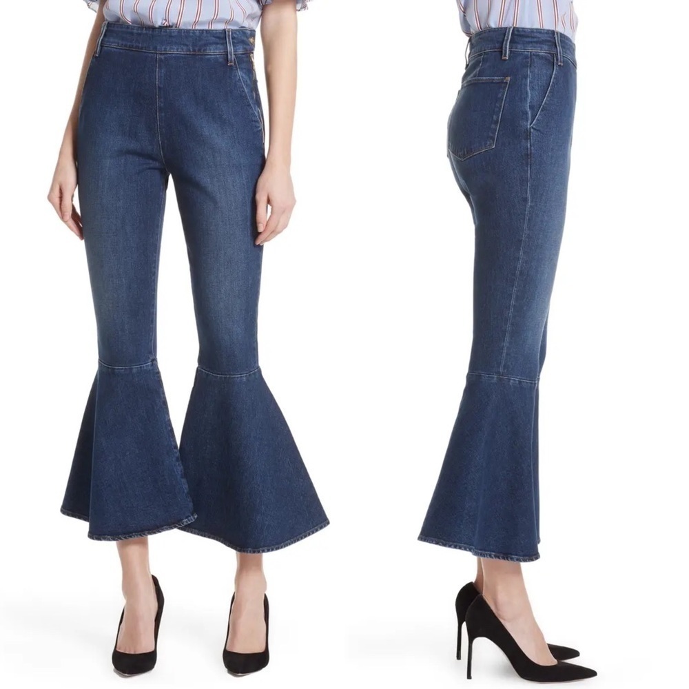 NWT Frame Denim High Rise Flounce Hem Wide Leg Jeans